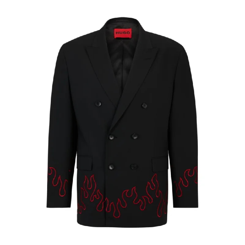 Modern-fit double-breasted jacket with flame embroidery