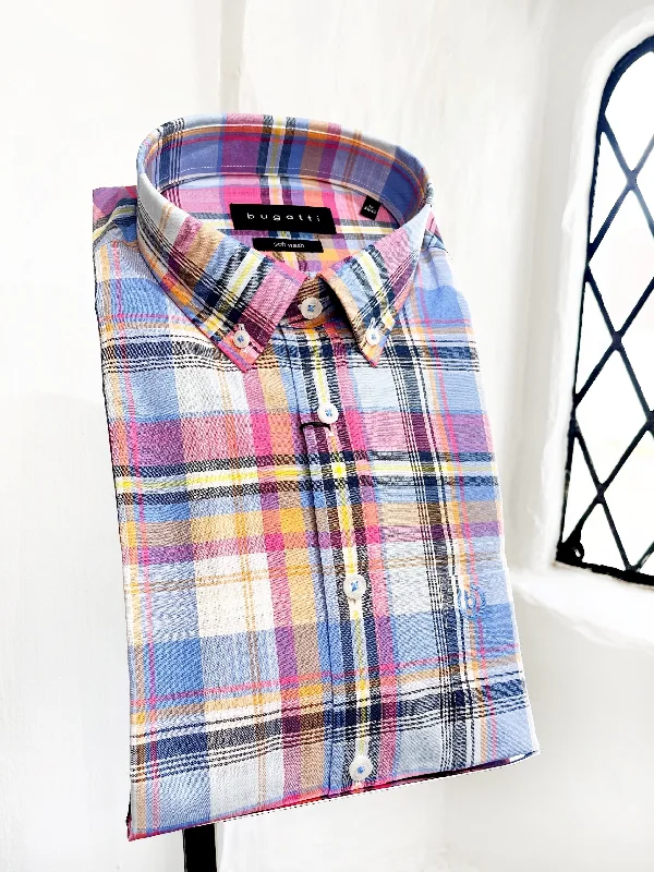 PINK AND BLUE SHORT SLEEVED CHECK SHIRT