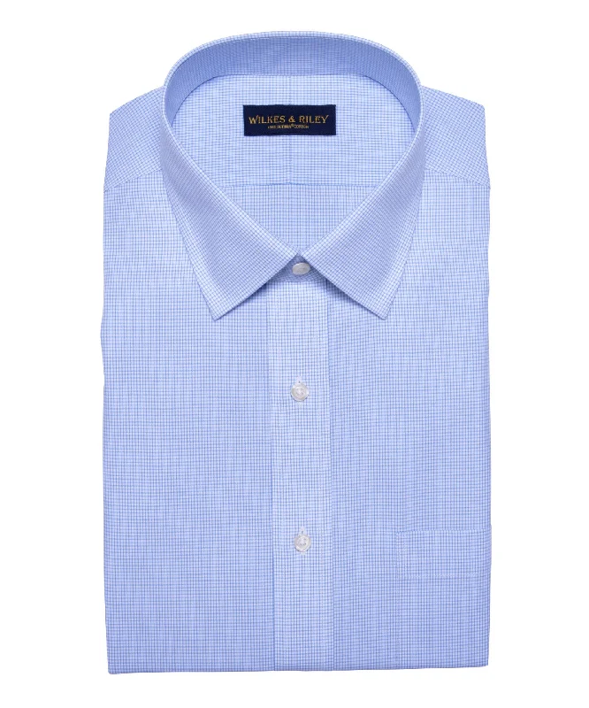 Slim Fit Blue Mini Check Spread Collar Supima® Cotton Non-Iron Broadcloth Dress Shirt