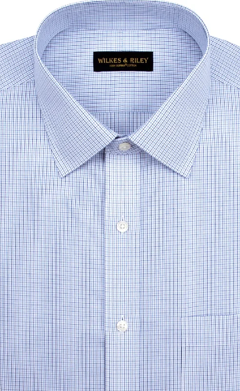 Slim Fit Blue/Navy Micro Check Spread Collar Supima® Cotton Non-Iron Broadcloth Dress Shirt