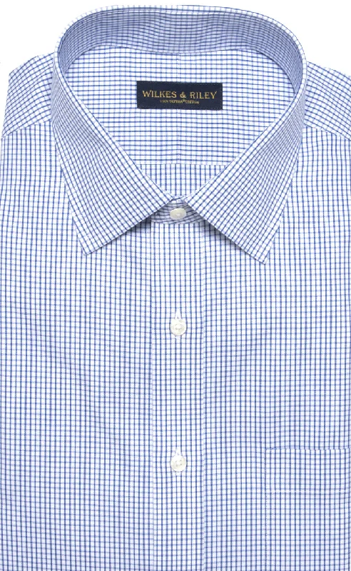 Slim Fit White Ground Blue Check Spread Collar Supima® cotton Non-Iron Pinpoint Oxford Dress Shirt