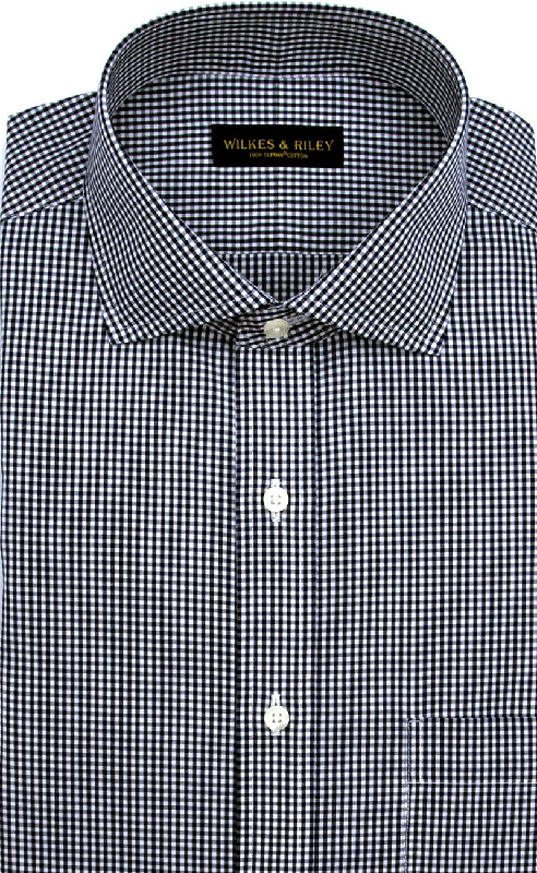 Slim Fit Navy Gingham English Spread Collar Supima® Cotton Non-Iron Broadcloth Dress Shirt