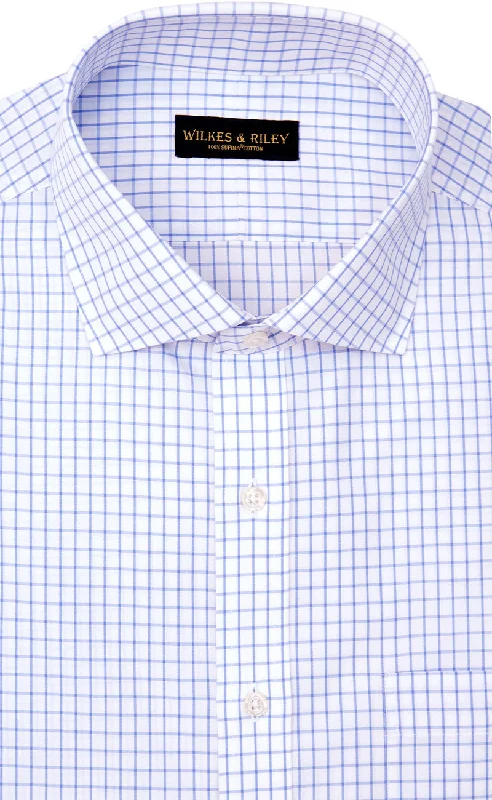 Slim Fit White Ground Large Check English Spread Collar Supima® Cotton Non-Iron Broadcloth Dress Shirt