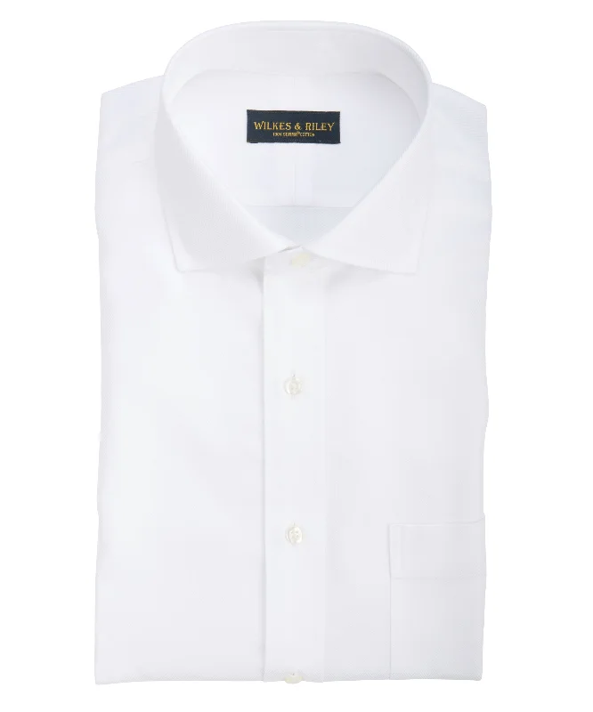 Slim Fit White Herringbone English Spread Collar Supima® Cotton Non-Iron Dress Shirt