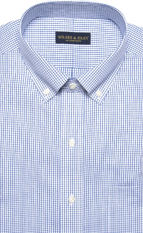 Tailored Fit Blue Check Button-Down Collar Supima® Cotton Non-Iron Pinpoint Oxford Dress Shirt