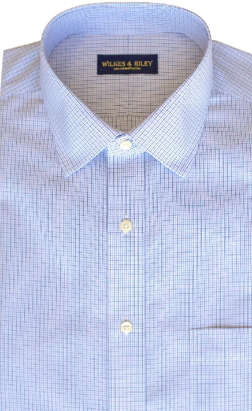 Tailored Fit Blue / Navy Microcheck Spread Collar Supima® Cotton Non-Iron Broadcloth Dress Shirt