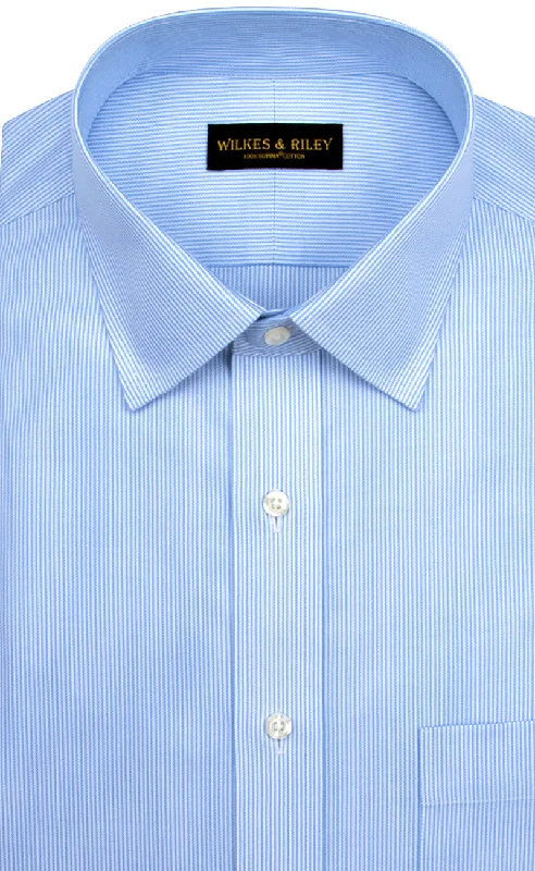 Tailored Fit Blue Stripe Spread Collar Supima® Cotton Non-Iron Twill Dress Shirt