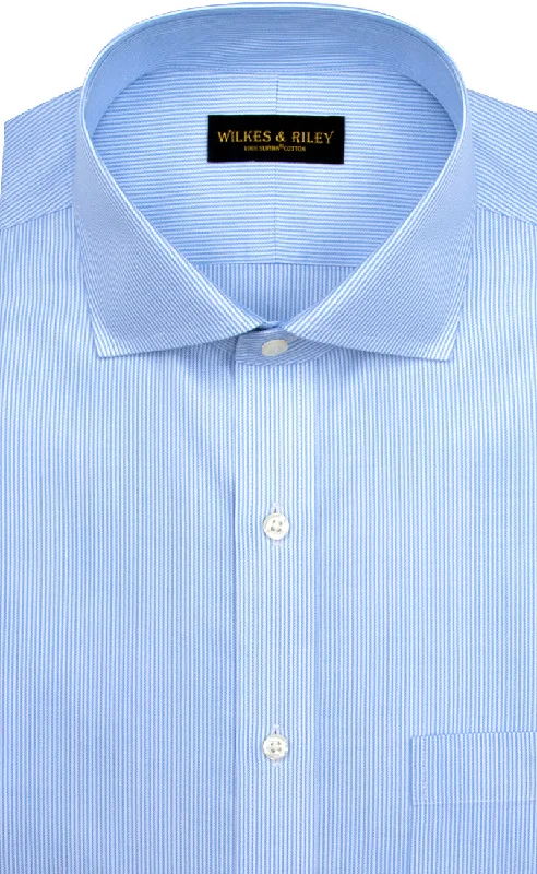 Tailored Fit Blue Twill Stripe English Spread Collar Supima® Cotton Non-Iron Dress Shirt