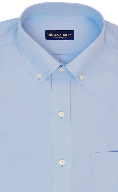 Tailored Fit Light Blue Solid Button-Down Collar Supima® Cotton Non-Iron Pinpoint Oxford Dress Shirt