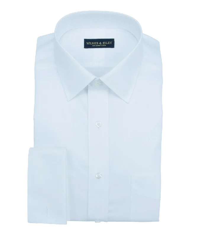 Tailored Fit White Solid Spread Collar French Cuff Supima® Cotton Non-Iron Pinpoint Oxford Dress Shirt