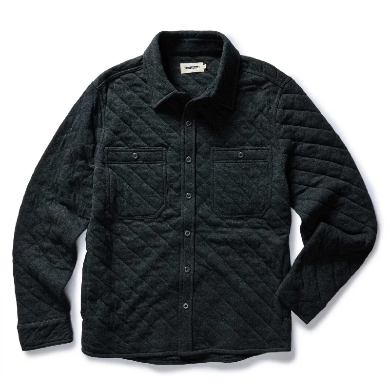 The Fall Line Overshirt in Heather Coal Quilted Jersey