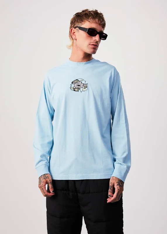 AFENDS Mens Warped - Long Sleeve Graphic T-Shirt - Sky Blue