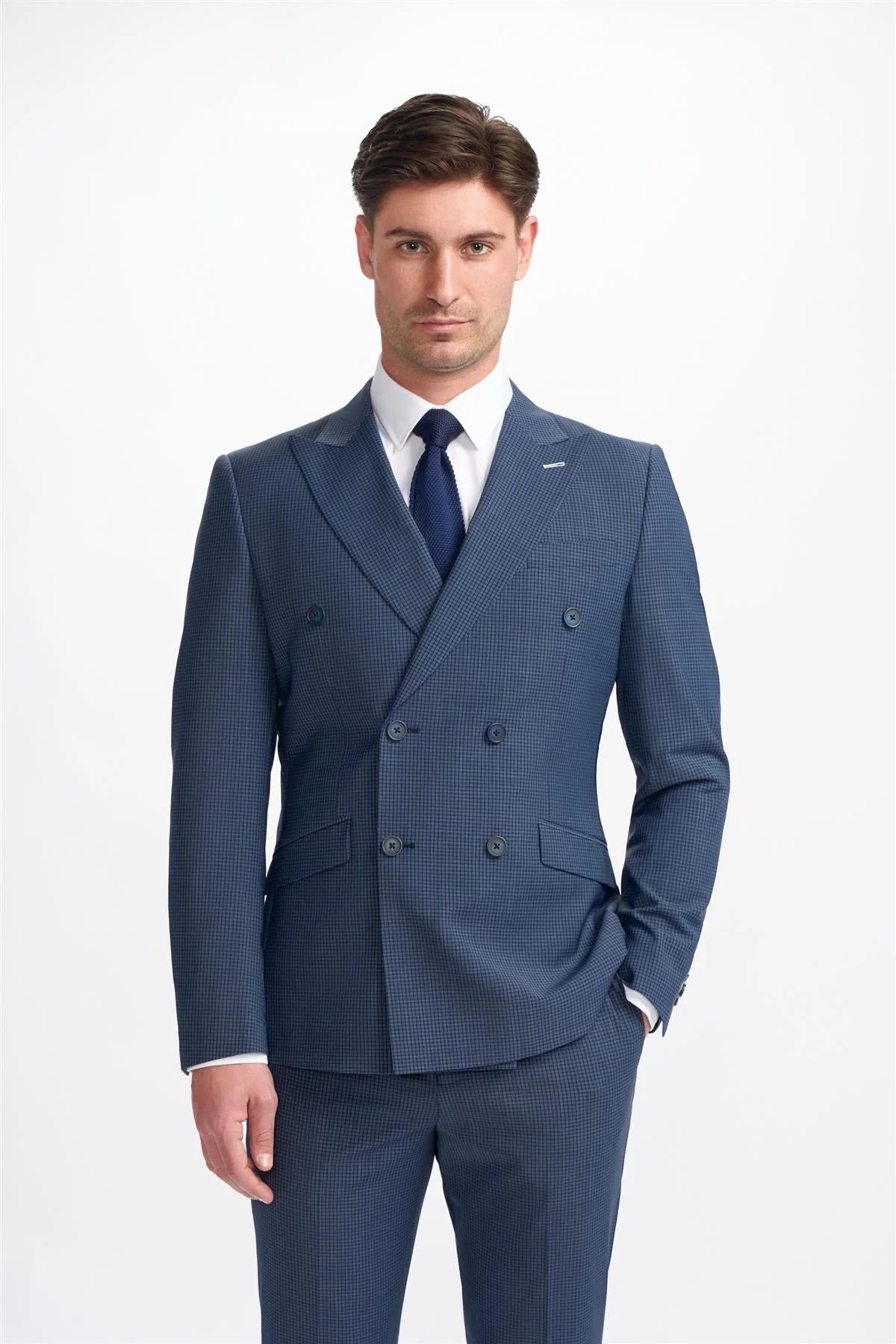 Bond - Men's Navy Check Double Breasted Blazer