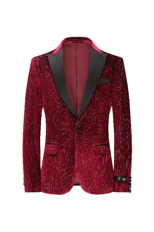 Luxury Slim Fit Suit Separate - Burgundy Velvet Texture Sportcoat