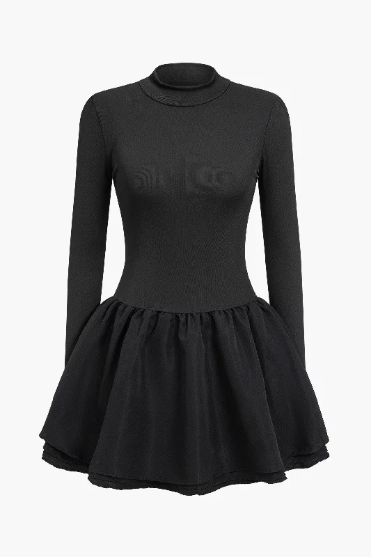 Basic Puff Long Sleeve Mini Dress