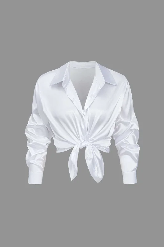 Basic Solid Satin Long-Sleeve Shirt