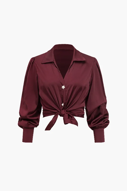 Solid Satin Button Long-Sleeve Shirt