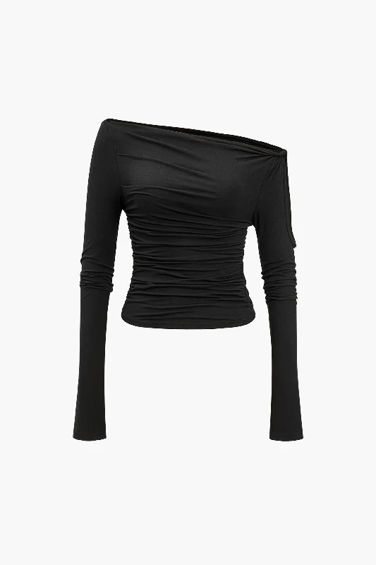 Solid Cut Out Twist Knot Long-Sleeve Top