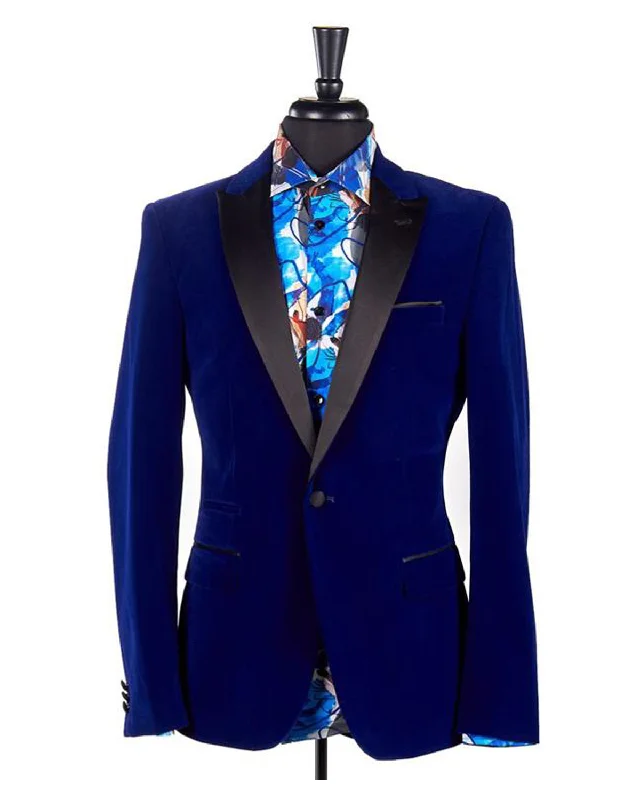 Velvet Satin Peak Lapel Blazer - Royal