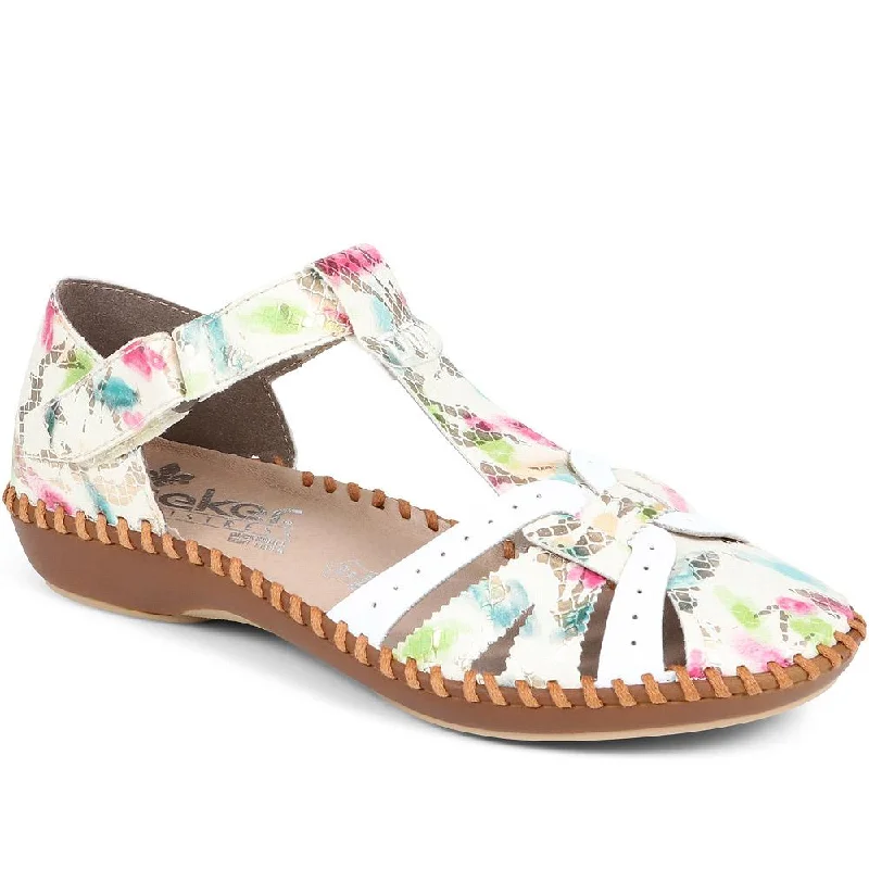 Women's Sandals with a Floral - Printed Upper in Pink for a Feminine Spring LookAdjustable Sandals - RKR37532 / 323 733 Women's Sandals with a Floral - Printed Upper in Pink for a Feminine Spring LookAdjustable Sandals - RKR37532 / 323 733