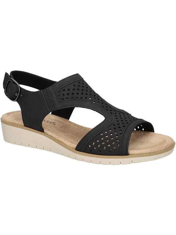 Elastic - Strap Women's Sandals with a Padded Toe in Teal for Easy On - and - OffAlba Womens Buckle Faux Leather Wedge Sandals