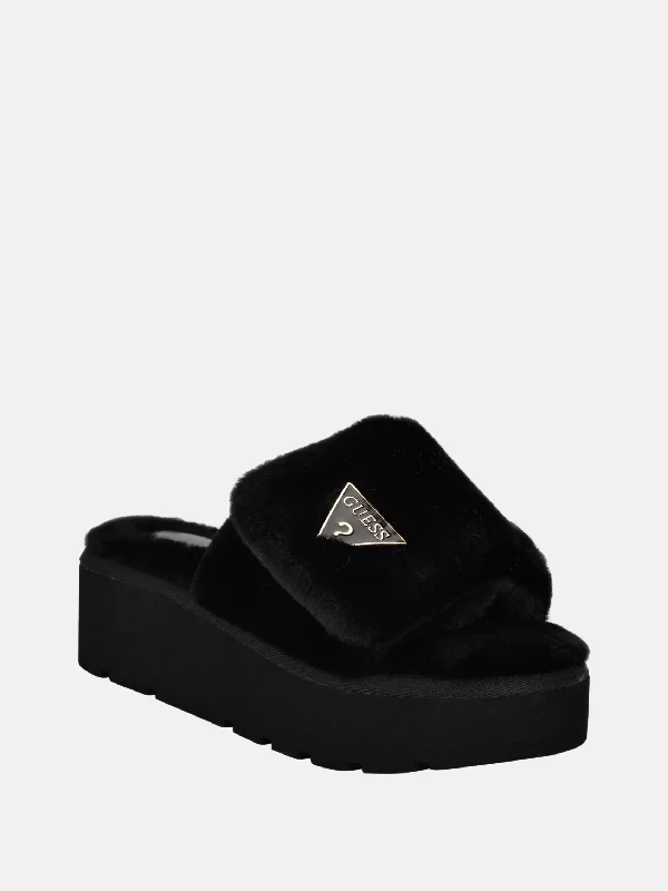 Child - Friendly Women's Sandals with a Secure Buckle in Purple for Moms on the GoAlista Faux-Fur Platform Slide Sandals Child - Friendly Women's Sandals with a Secure Buckle in Purple for Moms on the GoAlista Faux-Fur Platform Slide Sandals