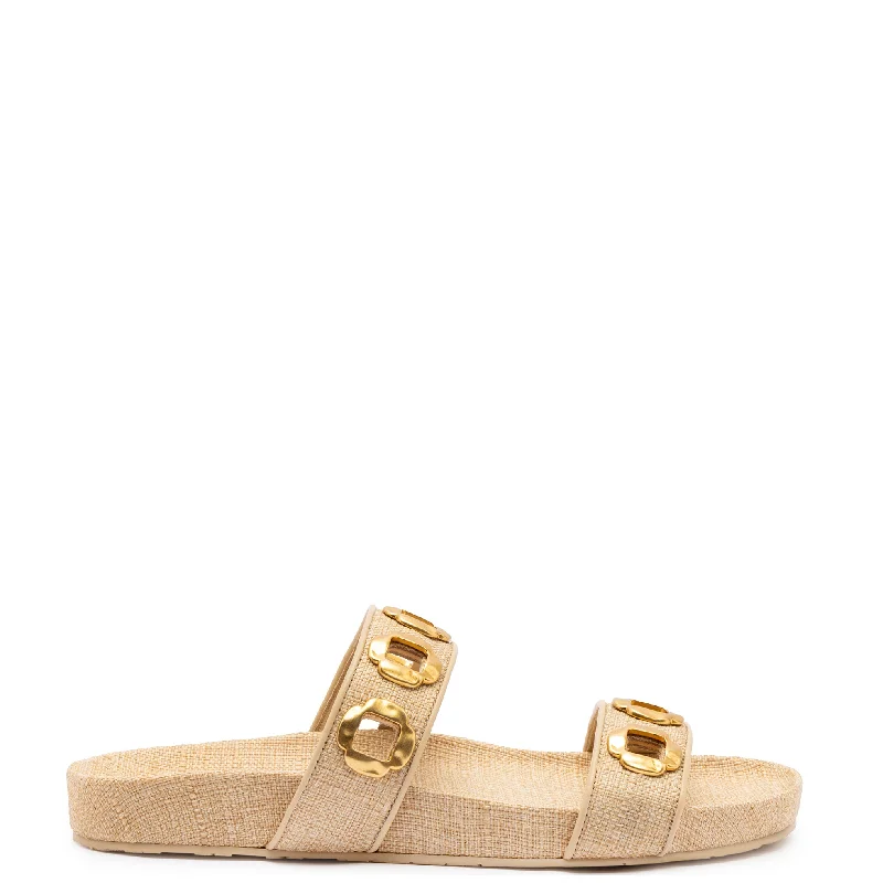 Women's Flat Slide Sandals with a Memory Foam Insole in White for All - Day ComfortMilan Slide In Beige Raffia Women's Flat Slide Sandals with a Memory Foam Insole in White for All - Day ComfortMilan Slide In Beige Raffia