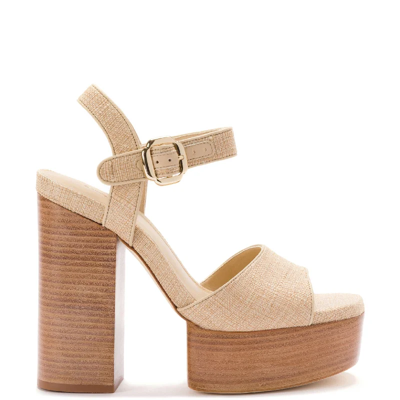 Women's Ankle - Strap Sandals with a Block Heel in Red for a Sophisticated StyleVanessa Platform Sandal In Beige Raffia
