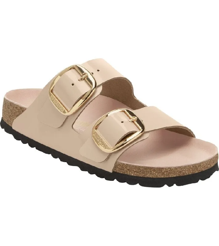 Women's Flat Slide Sandals with a Memory Foam Insole in White for All - Day ComfortBirkenstock Arizona Nude High Shine Big Buckle - 1026553 Women's Flat Slide Sandals with a Memory Foam Insole in White for All - Day ComfortBirkenstock Arizona Nude High Shine Big Buckle - 1026553