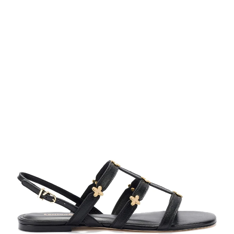 Sustainable Women's Recycled Material Sandals in Beige for Eco - Conscious ShoppersHarmony Flat Sandal In Black Leather