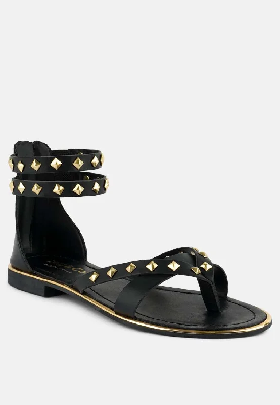 Child - Friendly Women's Sandals with a Secure Buckle in Purple for Moms on the GoEMMETH Studs Embellished Black Flat Gladiator Sandals Child - Friendly Women's Sandals with a Secure Buckle in Purple for Moms on the GoEMMETH Studs Embellished Black Flat Gladiator Sandals