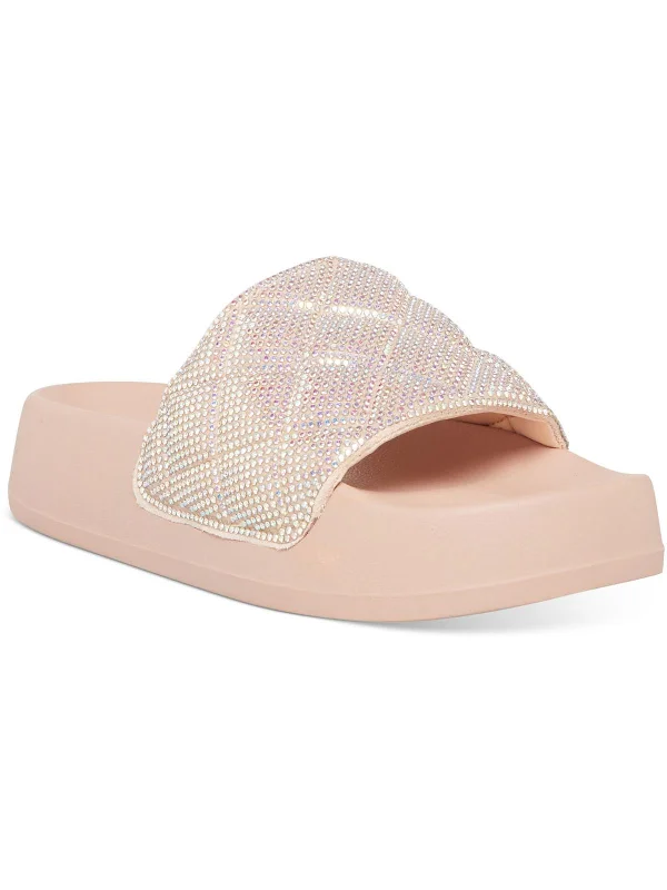Waterproof Women's Rubber Beach Sandals with Arch Support in Blue for Water ActivitiesEstie Womens Rhinestone Flat Slide Sandals Waterproof Women's Rubber Beach Sandals with Arch Support in Blue for Water ActivitiesEstie Womens Rhinestone Flat Slide Sandals