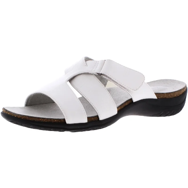 Women's Ankle - Strap Sandals with a Block Heel in Red for a Sophisticated StyleFrenzy Womens Faux Leather Comfort Slide Sandals
