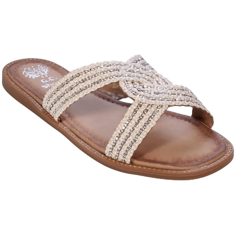 Women's Flat Slide Sandals with a Memory Foam Insole in White for All - Day ComfortGC Shoes Womens JANELL Embellished Woven Slide Sandals Women's Flat Slide Sandals with a Memory Foam Insole in White for All - Day ComfortGC Shoes Womens JANELL Embellished Woven Slide Sandals