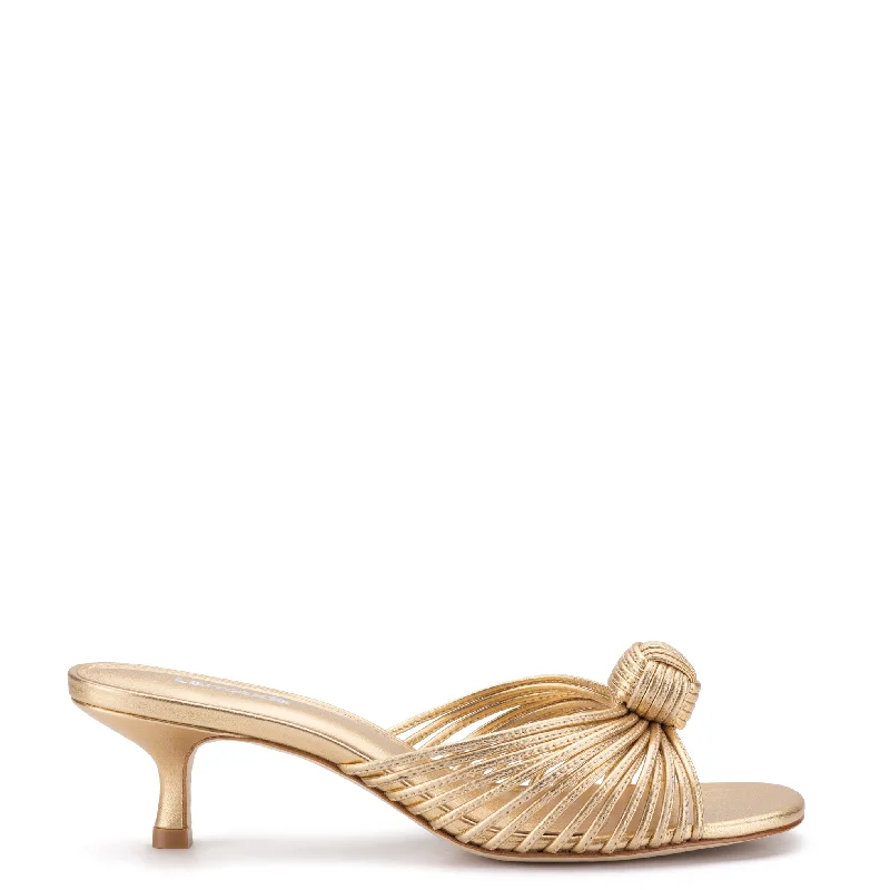 Women's Flat Slide Sandals with a Memory Foam Insole in White for All - Day ComfortValerie Mule In Gold Metallic Leather