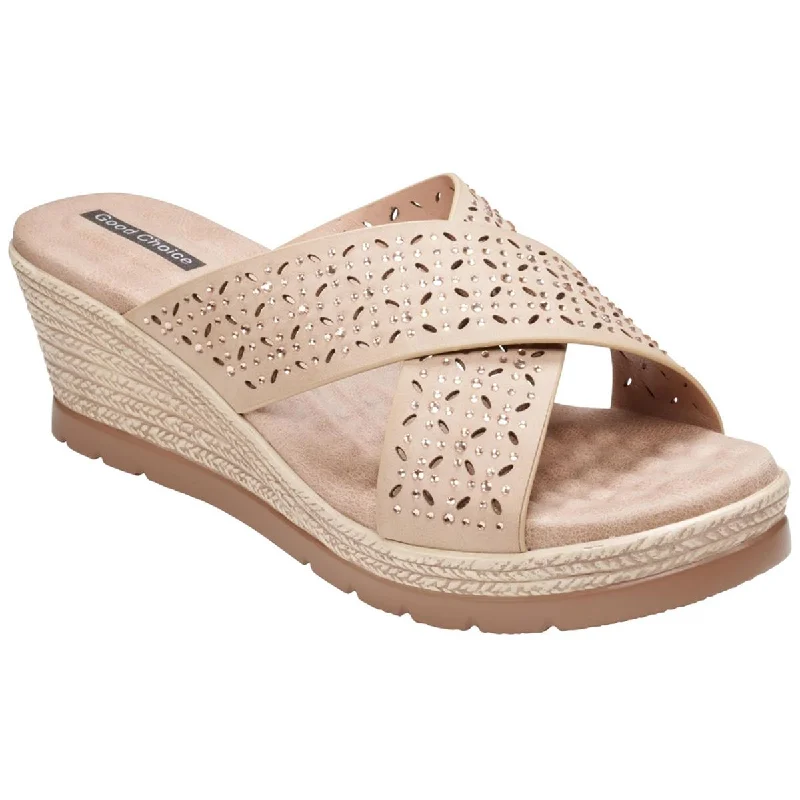 Women's Leather - Strapped Sandals with a Braided Detail in Brown for a Rustic AppealGood Choice Womens Malia Faux Leather Embellished Wedge Sandals Women's Leather - Strapped Sandals with a Braided Detail in Brown for a Rustic AppealGood Choice Womens Malia Faux Leather Embellished Wedge Sandals