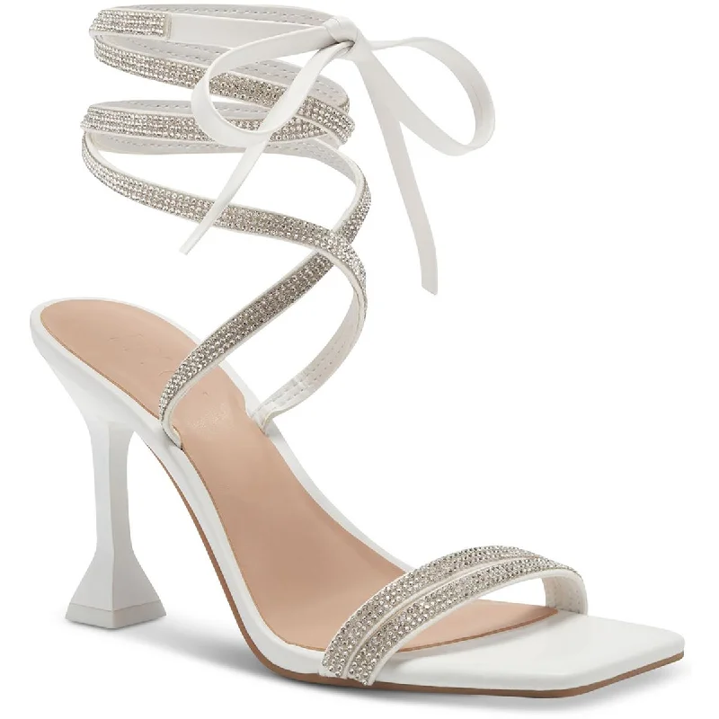 Women's Flat Slide Sandals with a Memory Foam Insole in White for All - Day ComfortINC Womens Bradki Rhinestone Square Toe Lace-Up Women's Flat Slide Sandals with a Memory Foam Insole in White for All - Day ComfortINC Womens Bradki Rhinestone Square Toe Lace-Up