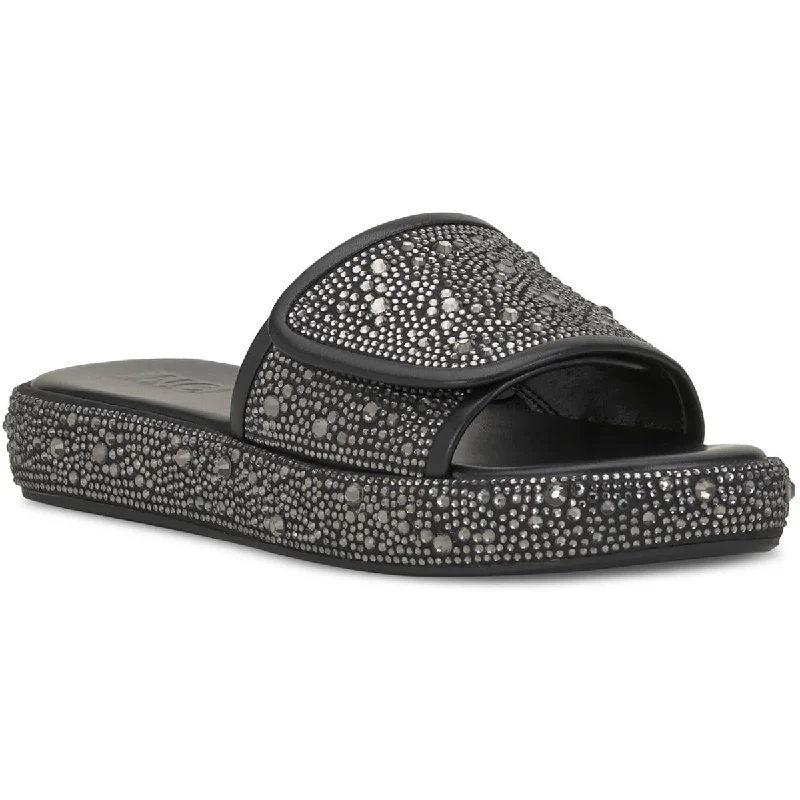 Women's Cork - Soled Espadrille Sandals with a Rope - Trimmed Upper in Navy for a Summer VibeINC Womens Faux Leather Slip On Slide Sandals Women's Cork - Soled Espadrille Sandals with a Rope - Trimmed Upper in Navy for a Summer VibeINC Womens Faux Leather Slip On Slide Sandals