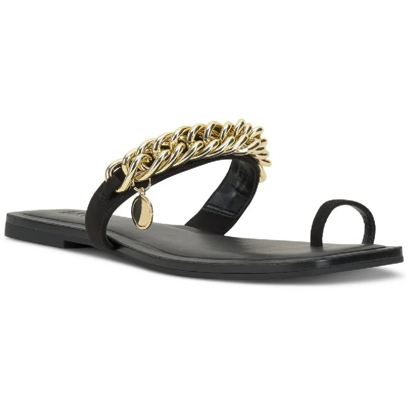 Plus Size Women's Wide - Width Platform Sandals in Black for Added Comfort and HeightINC Womens Peetie Faux Leather Chain Slide Sandals Plus Size Women's Wide - Width Platform Sandals in Black for Added Comfort and HeightINC Womens Peetie Faux Leather Chain Slide Sandals