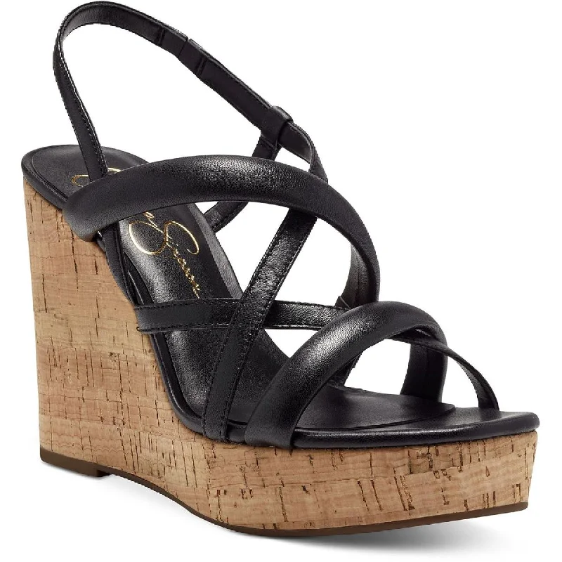 Elastic - Strap Women's Sandals with a Padded Toe in Teal for Easy On - and - OffJessica Simpson Womens Simina Leather Strappy Wedge Sandals
