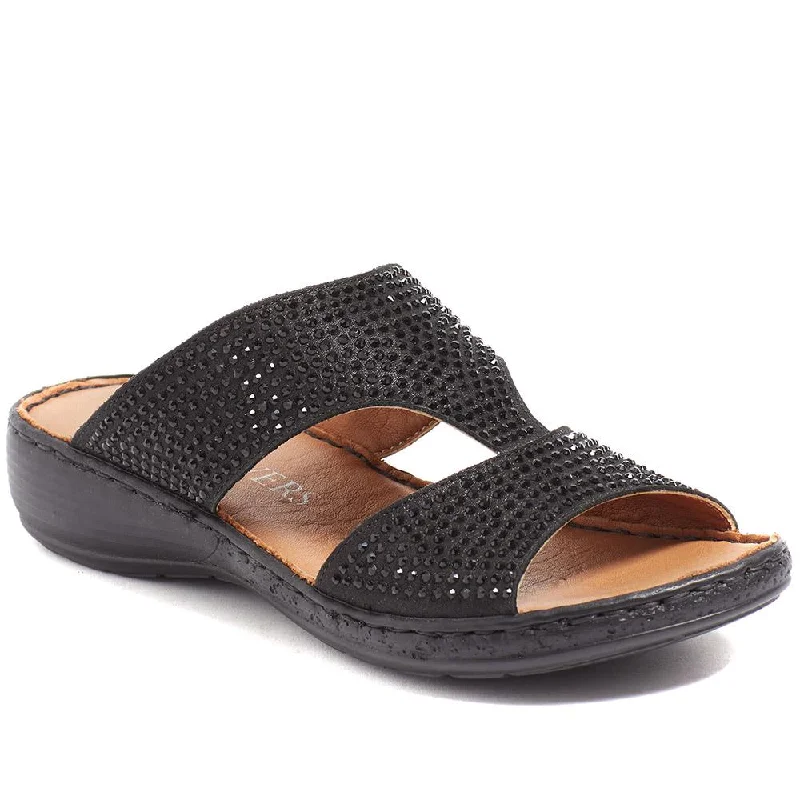 Women's Rhinestone - Embellished Open - Toe Sandals in Silver for a Glamorous Party LookLeather Mule Sandals - LUCK37013 / 323 961 Women's Rhinestone - Embellished Open - Toe Sandals in Silver for a Glamorous Party LookLeather Mule Sandals - LUCK37013 / 323 961
