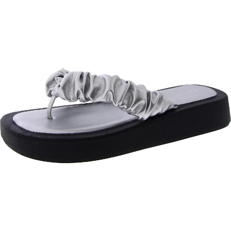 Women's Flat Slide Sandals with a Memory Foam Insole in White for All - Day ComfortWomen's Flat Slide Sandals with a Memory Foam Insole in White for All - Day ComfortMuk Luks Womens Club Miami Faux Leather Thong Flip-Flops