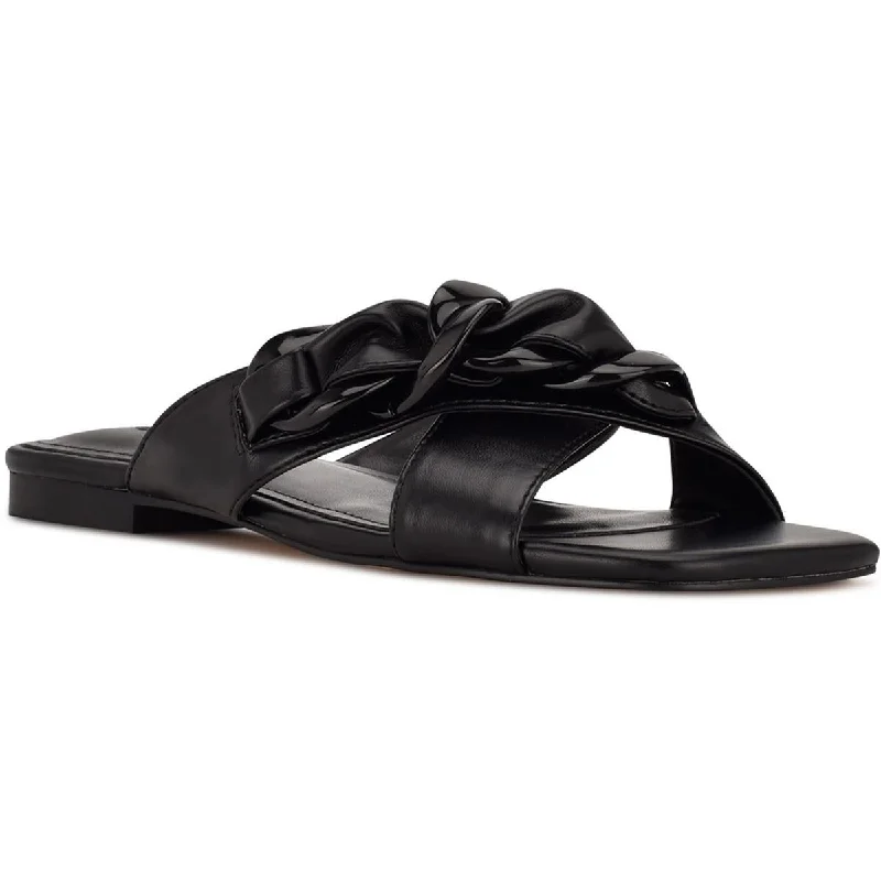 Plus Size Women's Wide - Width Platform Sandals in Black for Added Comfort and HeightNine West Womens Misty Faux Leather Open Toe Slide Sandals Plus Size Women's Wide - Width Platform Sandals in Black for Added Comfort and HeightNine West Womens Misty Faux Leather Open Toe Slide Sandals
