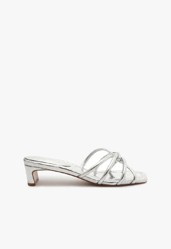 Women's Flat Slide Sandals with a Memory Foam Insole in White for All - Day ComfortRachel Mule Metallic Leather Sandal Women's Flat Slide Sandals with a Memory Foam Insole in White for All - Day ComfortRachel Mule Metallic Leather Sandal