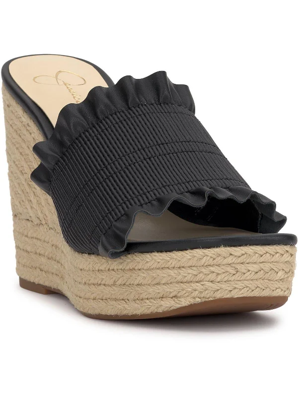 Women's Sandals with a Glitter - Coated Strap in Gold for a Sparkly Summer OutfitSerilda Womens Ruffled Slip On Wedge Sandals