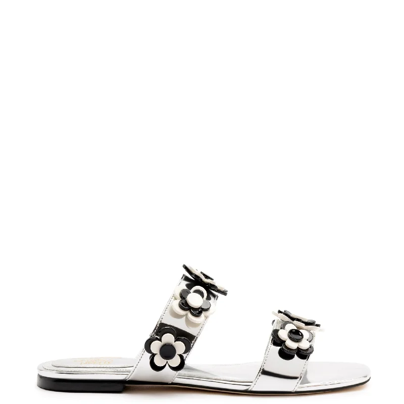 Child - Friendly Women's Sandals with a Secure Buckle in Purple for Moms on the GoLarroudé x Gabriela Noelle: Blossom Flat Sandal In Silver Specchio and Black and White Acrylic Child - Friendly Women's Sandals with a Secure Buckle in Purple for Moms on the GoLarroudé x Gabriela Noelle: Blossom Flat Sandal In Silver Specchio and Black and White Acrylic