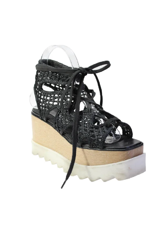 Sustainable Women's Recycled Material Sandals in Beige for Eco - Conscious ShoppersStella McCartney Womens Lace Up Open Toe Platform Sandals Black Sustainable Women's Recycled Material Sandals in Beige for Eco - Conscious ShoppersStella McCartney Womens Lace Up Open Toe Platform Sandals Black