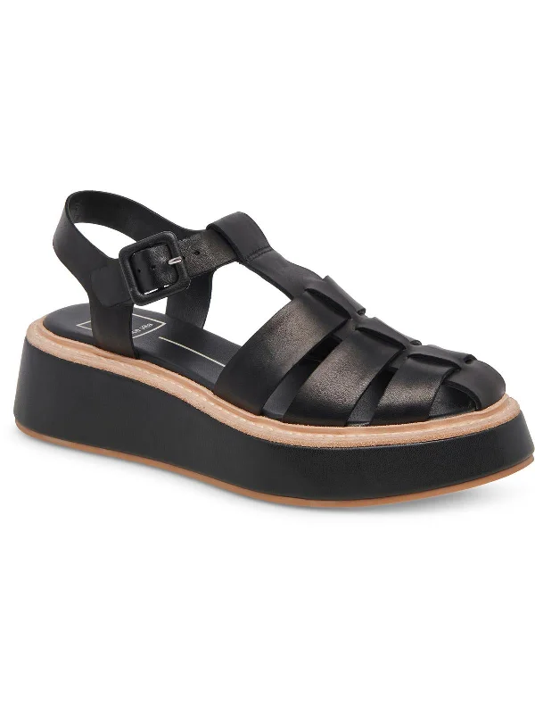 Sustainable Women's Recycled Material Sandals in Beige for Eco - Conscious ShoppersTRISTY Womens Leather Ankle Strap Flatform Sandals