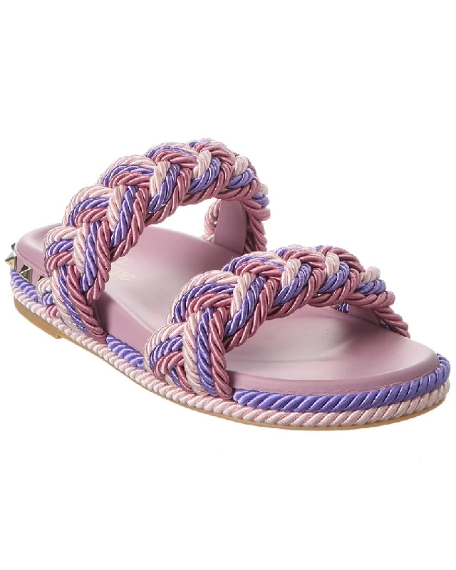 Sustainable Women's Recycled Material Sandals in Beige for Eco - Conscious ShoppersValentino Rockstud Rope Slide Sustainable Women's Recycled Material Sandals in Beige for Eco - Conscious ShoppersValentino Rockstud Rope Slide