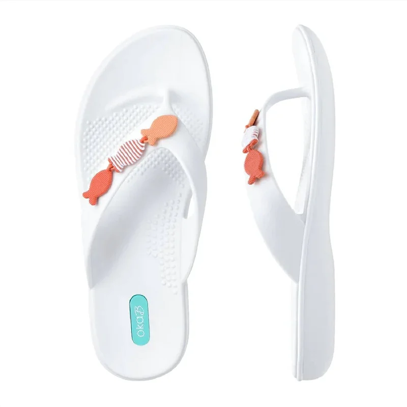 Women's Flat Slide Sandals with a Memory Foam Insole in White for All - Day ComfortWomen Bodie Flip Flops In Salt/guava Women's Flat Slide Sandals with a Memory Foam Insole in White for All - Day ComfortWomen Bodie Flip Flops In Salt/guava
